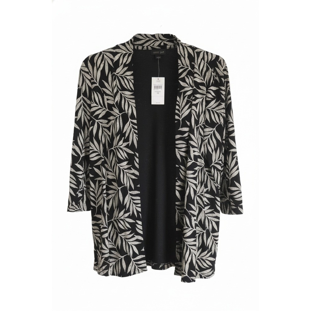 J JILL M Wearever‎ Black Float Tan Leaves Open Cardigan Slinky Jacket NWT